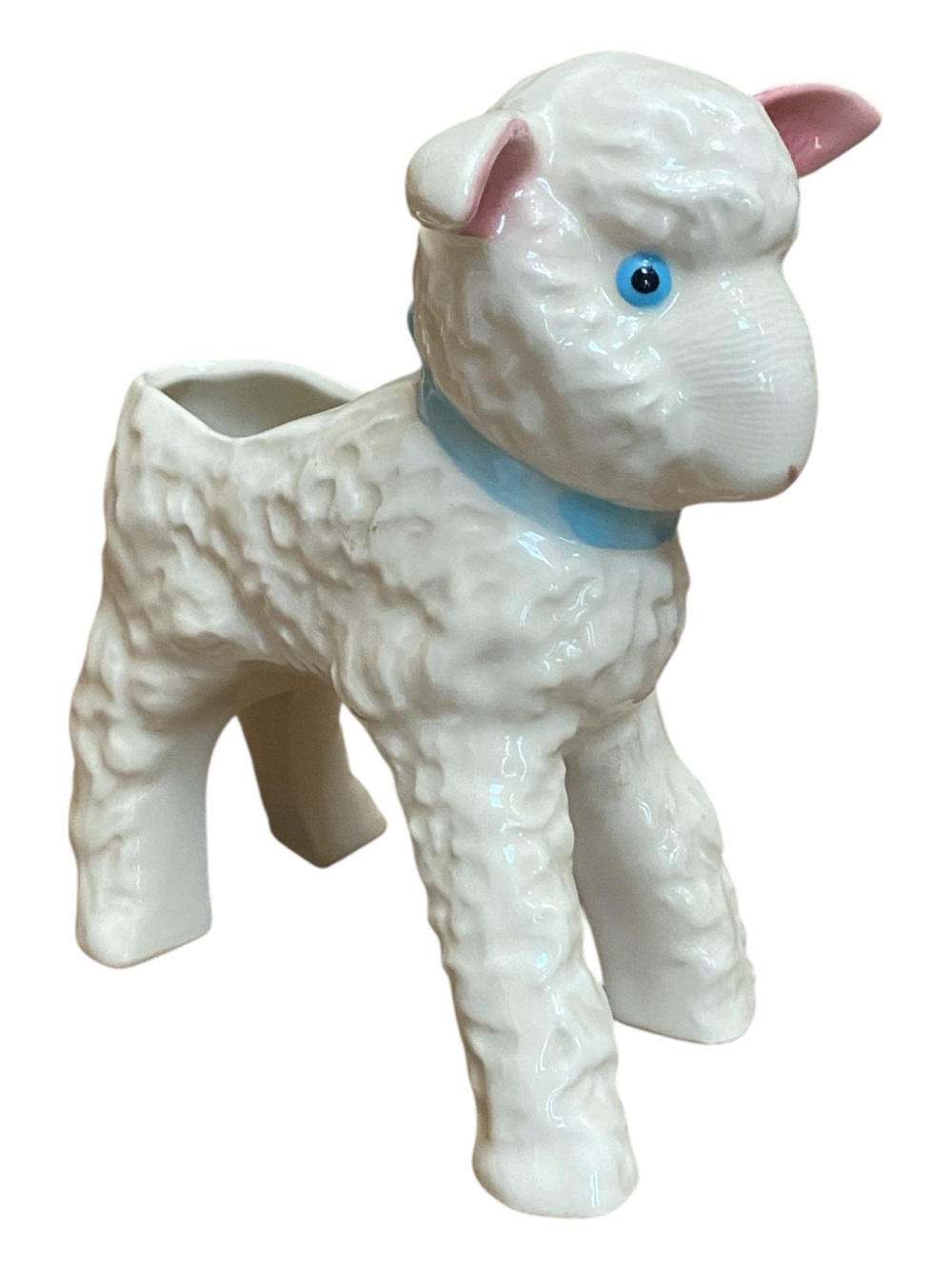 Hull Vintage 1966 White Lamb Ceramic Planter Cute Vase Easter Spring Nursery